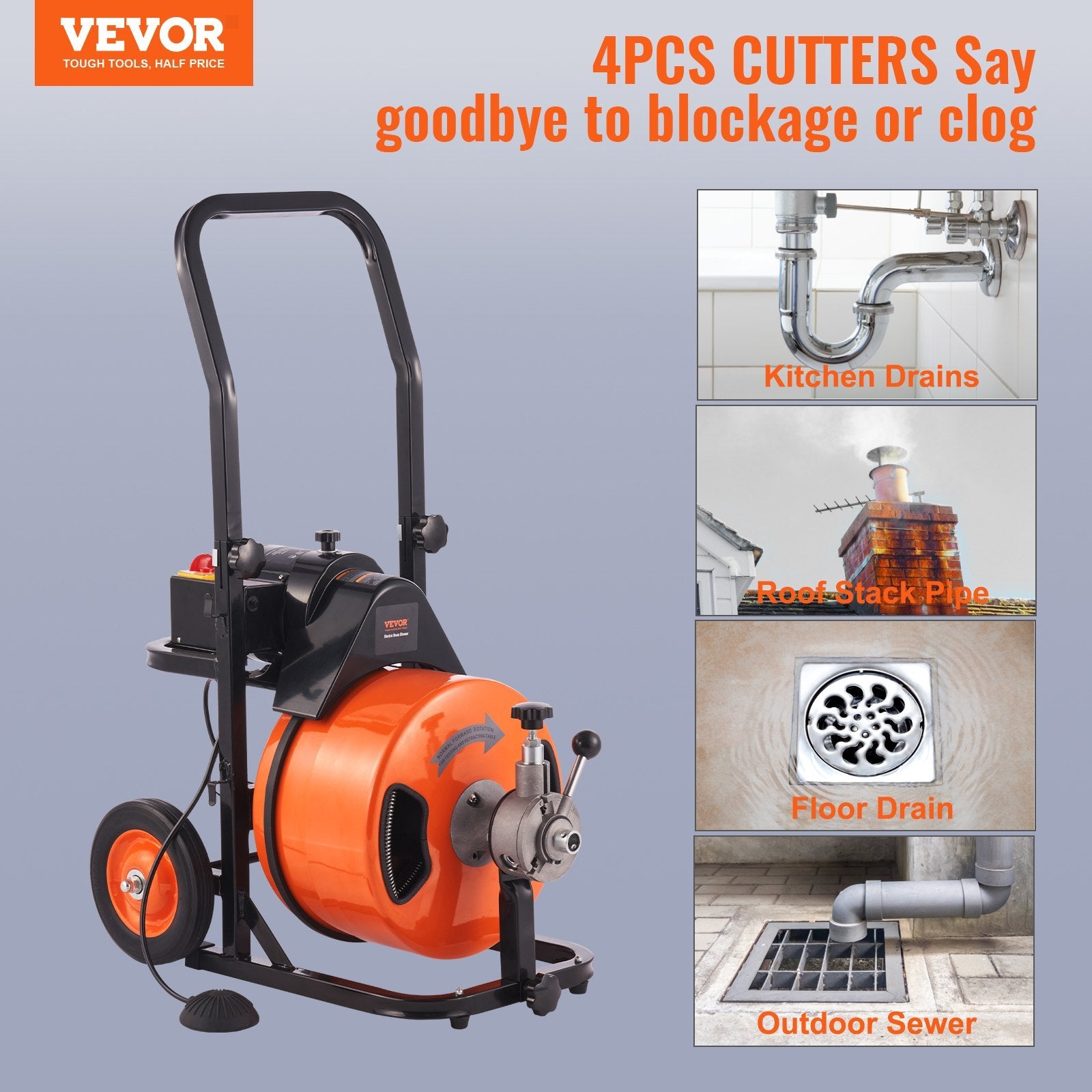 Drain Cleaner  Auger Auto Feed With 4 Cutter & Air-activated